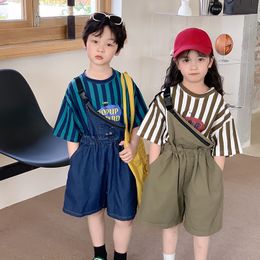 Overalls Summer Unisex fasion chic One shoulder suspenders shorts Boys and girls loose all-match casual overalls 220909