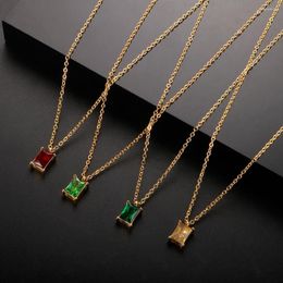 Pendant Necklaces Trend Square Colored Zircon Necklace For Women Emerald Clavicle Chain Stainless Steel Female Charm Chocker Jewlery Gifts