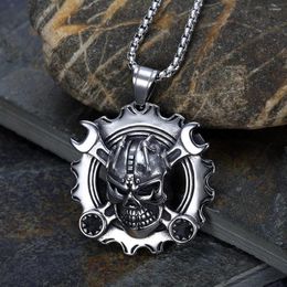 Pendant Necklaces Vintage Stainless Steel Mechanical Skull For Men Personality Motorcycle Necklace Fashion Jewellery Amulet Gifts