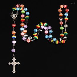Pendant Necklaces Catholic Fashion Handmade Round Rosary Glass Beads Quality Cross Necklace Pearl String Religious
