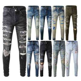 Men's Jeans Mens Jeans Skinny Distress Ripped Destroyed Stretch Biker Denim white Black Blue Slim Fit Hip Hop Pants For Men size 28-40 Top Quality