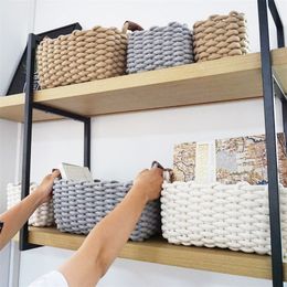 Storage Baskets 1/2PCs Hand-woven Storage Baskets Cotton Rope Weaving Box Sundries Cosmetic Organiser Desktop Storages Basket Panier Rangement 220912