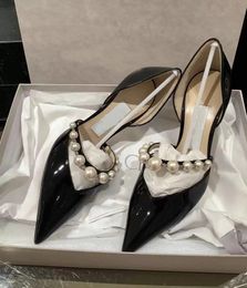 Women Shoes Pumps High Heels Lady Pumps Famous Design Bridal Wedding Aurelie Pointed Toe Pearls Embellished Strap Sexy Eu35-42 Shoesbox