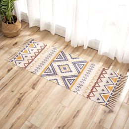 Carpets Geometric Cotton And Linen Tassel Woven Carpet Door Floor Mat Bedroom Tapestry Decorative Blanket Living Room Area Rug