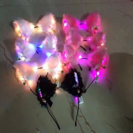 Hair Accessories 10pcs Anime White Pink Black Furry LED Light Cat Ear Headband Hairband Glow Neon Lolita Costume Birthday Halloween Christmas 220909