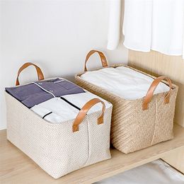 Storage Baskets 2pcs Woven Storage Basket Eco-Friendly Home Storage Box Foldable Organizer Box Handles Laundry Baskets Toys Sundries Organizer 220912