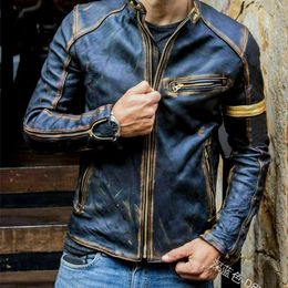 Men's Leather Faux Fashion Jacket Autumn And Winter Teenager Stand Collar Punk Motorcycle 220912