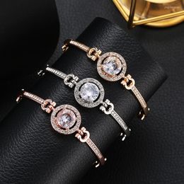 Bangle Center Round Shiny Rhinestone Bling Crystal Hoop Rose Golden Silver Plated Bracelets & Bangles For Women