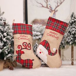 Christmas Decorations Stockings Santa Sacks for Home Candy Bag Hanging Xmas Tree Ornament Noel Presents Year 2023 L220912