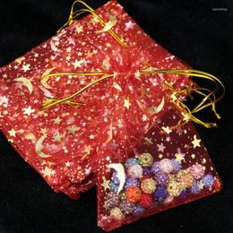 Puques de joyería 40GB 100pcs Luna Stars Drawstring Organza bolsas Pequeño regalo para la fiesta de bodas Día de San Valentín