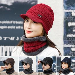 Berets Knitted Hat And Circle Loop Scarf Set Elastic Warm Plush Neck Warmer Wrap Winter Skiing Skating Wearing For Women Men -MX8