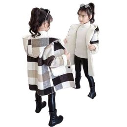 Jackets Autumn Winter Girls Casual Warm Hooded Outerwear Fashion Woolen Long Coat Children Clothing Teeange Outfits 12 14Y 220912