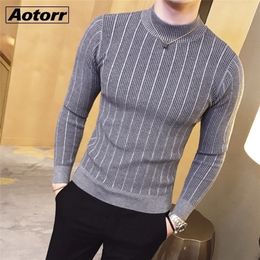 Mens Sweaters Fashion Casual Striped Boutique Wool Sweaters Men Slim Soft Warm Pullovers Spring Male Arrivals Oneck Solid Colour Knitwear 220912