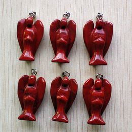 Pendant Necklaces Wholesale 6pcs/lot Fashion Good Quality Natural Red Stone Angel Pendants Charms Diy Necklace Making Jewelry