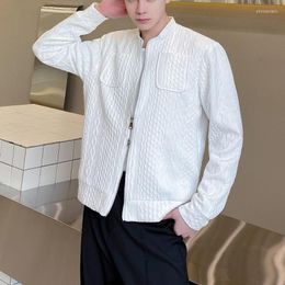 Men's Jackets White Black Embossed Baseball Collar Mens Korean Bomber Short Coats 2 Ways Zipper Spring Personalised Knitting