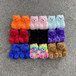 New Children Plush Teddy Bear Slippers Brown Home Indoor Soft Anti-slip Faux Fur Cute Fluffy Pink Winter Warm Shoe C5
