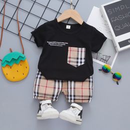 Pojkar flickor baby kläder set pläd småbarn spädbarn sommarkläder barn outfit kort ärm avslappnad t 543