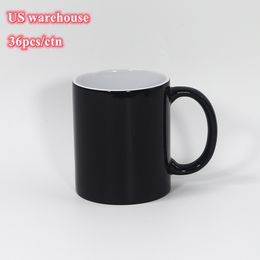 US warehouse 11oz sublimation bright magic mug Pearlescent ceramic mugs Colour chaging in the hot water cups