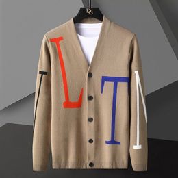 Fall Knit Striped Cardigan Jacket Men Korean Sweater Coat Men Clothing Designer Contrasting Letter Cardigan Men Sweter De Hombre