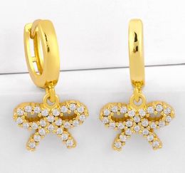 Jewelry Earrings Cubic Zirconia bow tie gold color CZ Crystal Ear Clips No Pierced earrings for women Jewellery es35jh