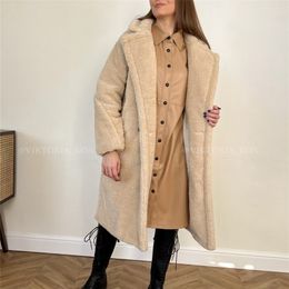 Women's Fur Faux Long Teddy Bear Jacket Coat Winter Thickened Warm Oversized Chunky Lamb Fleece 220912
