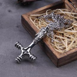 Pendant Necklaces Stainless Steel Nordic Viking Dragon Cross Necklace With Wooden Box As Gift