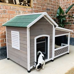 kennels pens Outdoor Garden Solid Wood Dogs Kennels Villa Balcony Bungalow Large Dog Dormitory Room Sunscreen Yard General Puppy Houses Cages 220912