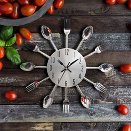 Wall Clocks Cutlery Metal Kitchen Wall Clock Spoon Fork Creative Quartz Wall Mounted Clocks Modern Design Decorative Horloge Murale 220909