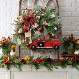 Christmas Decorations 12 Inch Wreath For Red Truck Artificial Fall Front Door Farmhouse Cherries With Ribbon Hanging Party 220909