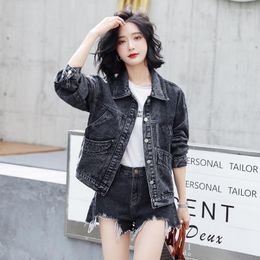Women's Jackets Vintage Denim Jacket Casual Jeans Coat Women's Black Spring Autumn 2022 Korean-Style Short Long Sleeve Loose Outerwear
