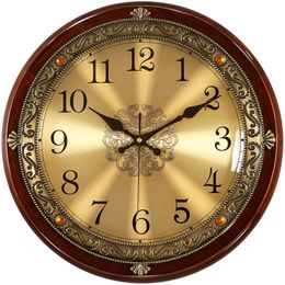 Wall Clocks Luxury Wood Wall Clock Metal Retro Nordic American Style Gold Silent Wall Clocks Bedroom Shabby Chic Living Room Horloge Gift 220909