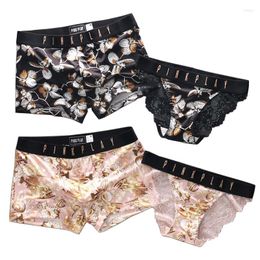 Underpants Couple Panties Set Sexy Lace Underwear Ice Silk Fabrics Men's Boxers Women's Love's