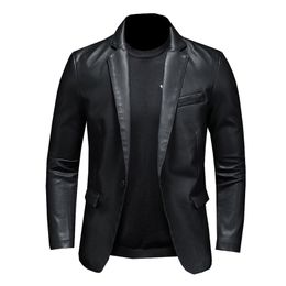 Men's Leather Faux Suit Oversized Jacket Business Fashion Vegan Slim Fit PU For Men S-5XL 220912