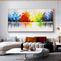 Colourful Tree OIl Painting on Canvas Landscape Painting Scandinavia Posters and Prints Cuadros Wall Art Pictures For Living Room