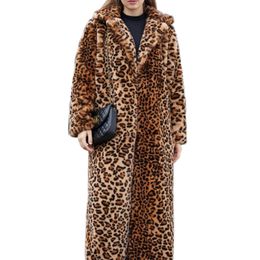 Women's Fur Faux ZADORIN High Street Leopard Print Long Coat Fluffy Jacket for Women Winter Rabbit Trench Plush Jackets 220912