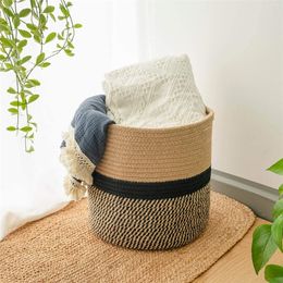 Storage Baskets Hand-woven Laundry Basket Container Storage Basket Cotton Rope Storage Bucket Desktop StandHome Decoration Garden Flower Pot 220912