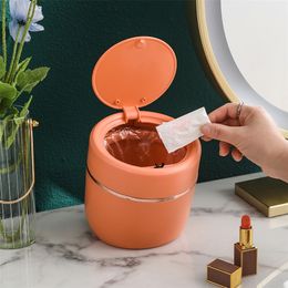 Storage Baskets Desktop Trash Can Household Press-type with Lid Debris Bucket Mini Dressing Table Storage Bucket Office Storage Paper Basket 220912