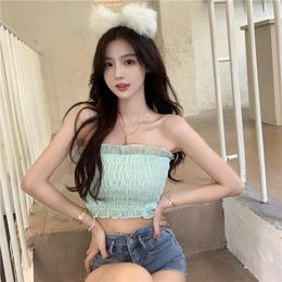 Women's T Shirts Women's T-Shirt Slim Strapless Crop Top Ladies Sleeveless Clothing Off Shoulder Sexy Club Summer Style Female Fashion