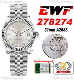 EWF 31mm 278274 ETA A2688 Automatic Ladies Watch Fluted Bezel Silver Dial Diamonds Markers JubileeSteel Bracelet Super Edition Womens Same Series Card Puretime A1