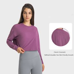 Lu-1024 Relaxed Fit Sweatshirts Breathable Yoga Shirt Quick-drying Cropped Hoodies Sports Tops Casual Workout Tee Long Sleeve Shirts Running Fiess Wear