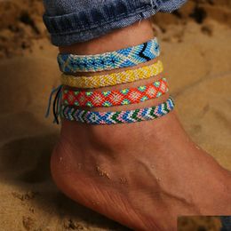 Id Identification Summer Bohemian Identification Foot Bracelets Luxury Designer Jewellery Women Girls Mticolor Rope Braided A Sexyhanz Dhgbj