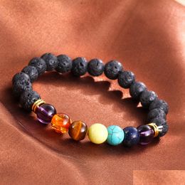 Beaded Strands Mix 7 Color Bracelet Unisex Chakra Energy Bracelets Natural Lava Stone 8Mm Colorf Beads Drop Delivery 2021 Carshop2006 Dhubm