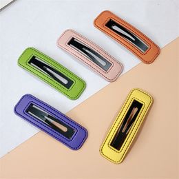 2022 New Children's Simple Fashion Colorful Imitation Leather Hollow Square BB Clip Korean Sweet Girl Hairpins Hair Accessories