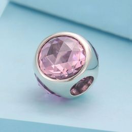 100% 925 Sterling Silver Pink Radiant Droplet with Faceted Cubic Zirconia Stone Fits European Pandora Jewelry Charm Bracelets