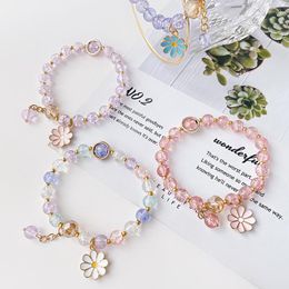 Strand Summer Flower Cool Crystal Beaded Bracelet Ins Niche Design Women Jewellery Style