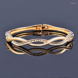 Link Bracelets LEEKER Trendy Rose Gold Silver Colour For Women Rhinestone Hollow Belt Buckle Bangle Fashion Party Jewellery ZD1 XS6