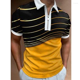 Men's Polos Fashion Mens Clothes Shirts Casual Turn-Down Collar Zipper Patchwork Luxury Gold Print Short Sleeve Tee Shirt Men Tops