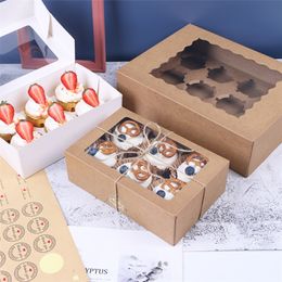 Gift Wrap 10 PCS 4 6 12 Cup Insert Fold-free Open Window Cupcake Box Muffin Dessert Gift Packaging Wedding Marriage Party Pastry Wholesale 220913