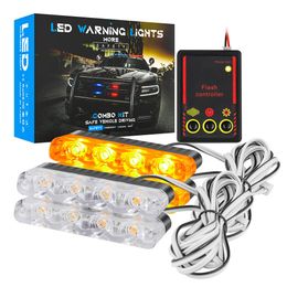 4 in 1 Car Led Strobe Warning Signal Grille Flashing Light 6LED Fireman Beacon Traffic Lamp 12V Red Blue Motorcycle Auto