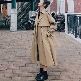 Women's Trench Coats One-Piece Spring Autumn Female Jacket 2022 Korean Loose Retro Casual Waist Belt Coat Women Office Party Holiday
